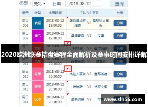 2020欧洲联赛精盘赛程全面解析及赛事时间安排详解